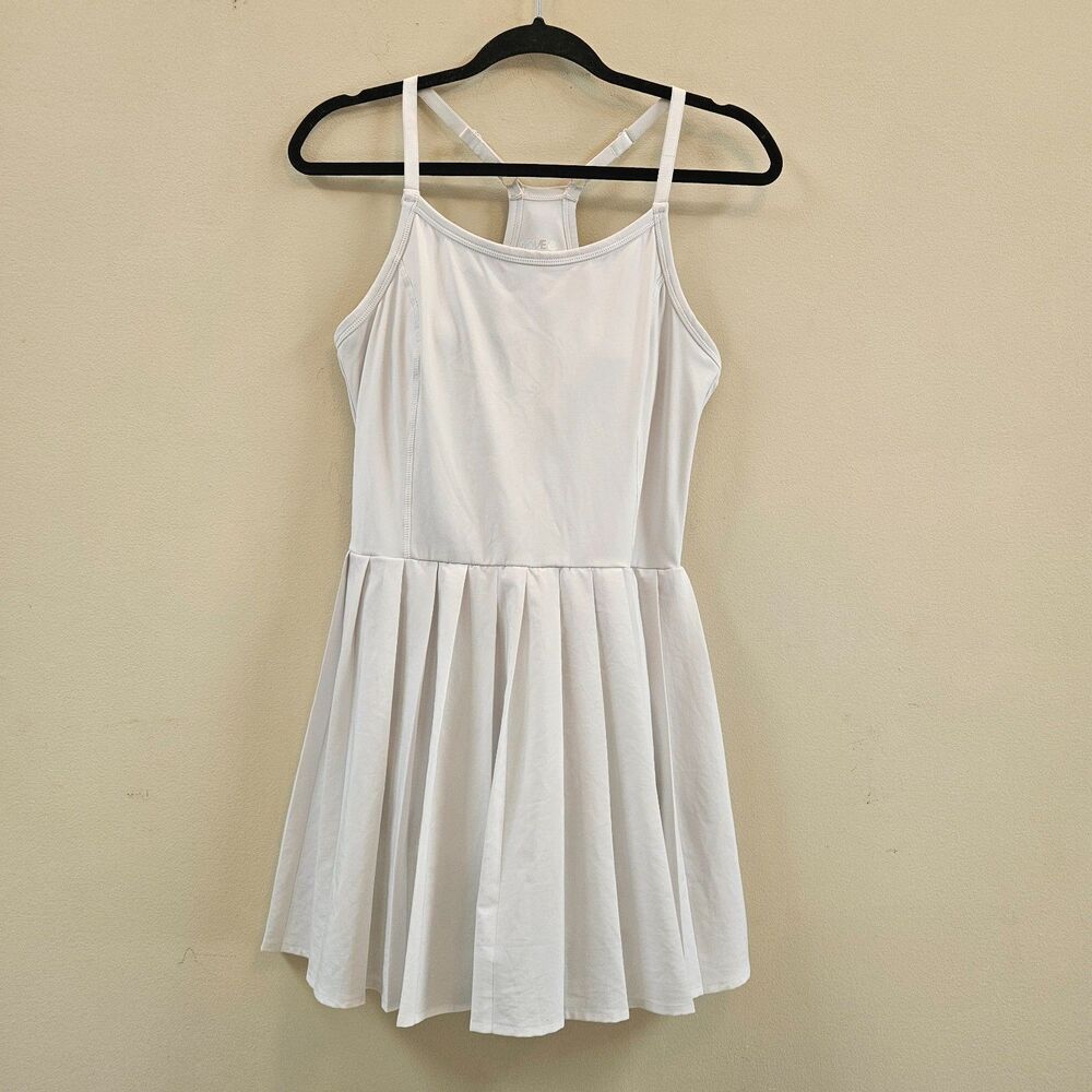 Love & Sports White Tennis Dress Women SZ M Built In Bra & Shorts w/ Pockets